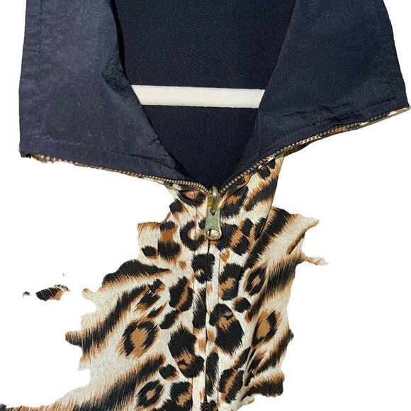 Vintage Womens Tiger Print Reversible Bomber Jacket Sz Large Tan Black Zip Front - Picture 5 of 13